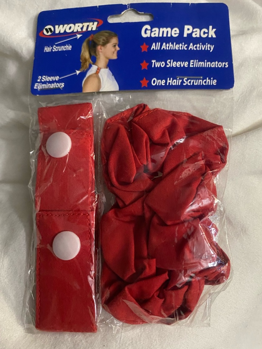Worth Red Athletic Hair Scrunchie and 2 Sleeve Eliminators Pack
